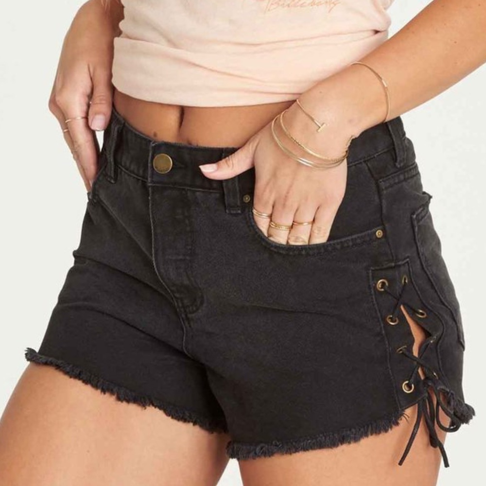 Billabong Black Jean Shorts Ties on sides.
